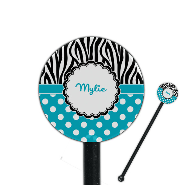 Custom Dots & Zebra 5.5" Round Plastic Stir Sticks - Black - Single Sided (Personalized)
