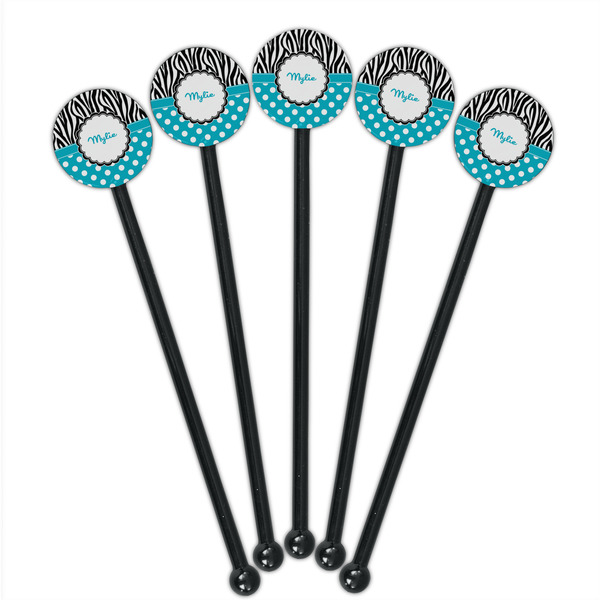 Dots & Zebra Black Plastic 5.5" Stir Stick - Round - Fan View
