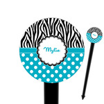 Dots & Zebra 6" Round Plastic Food Picks - Black - Single Sided (Personalized)