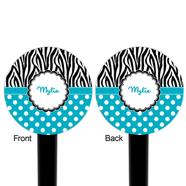 Dots & Zebra Black Plastic 6" Food Pick - Round - Double Sided - Front & Back