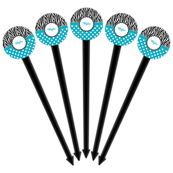 Dots & Zebra Black Plastic 6" Food Pick - Round - Fan View
