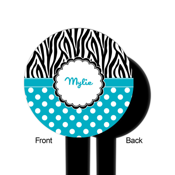 Dots & Zebra Black Plastic 6" Food Pick - Round - Single Sided - Front & Back