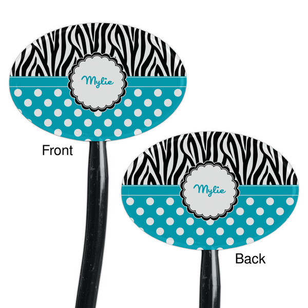 Dots & Zebra Black Plastic 7" Stir Stick - Double Sided - Oval - Front & Back