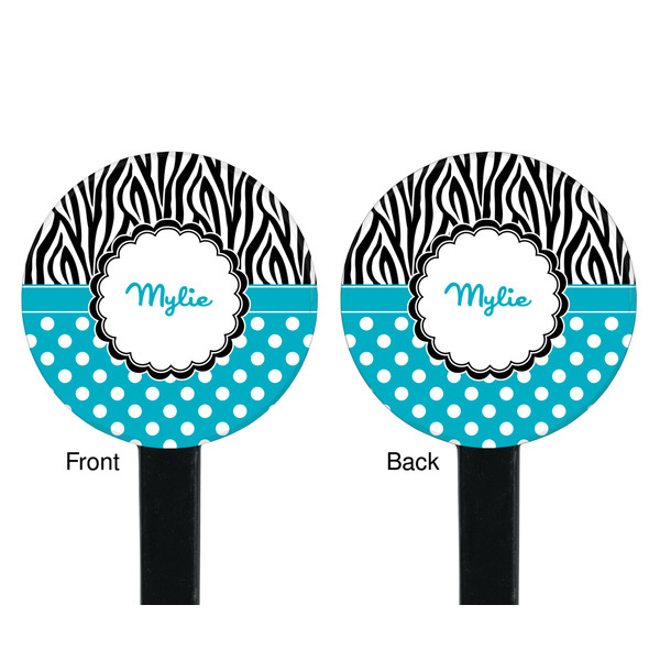 Dots & Zebra Black Plastic 7" Stir Stick - Double Sided - Round - Front & Back