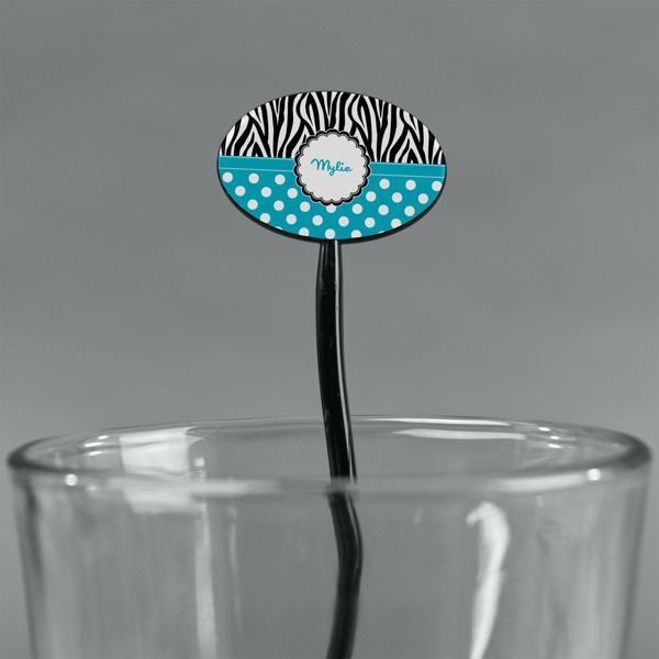Dots & Zebra Black Plastic 7" Stir Stick - Oval - Main