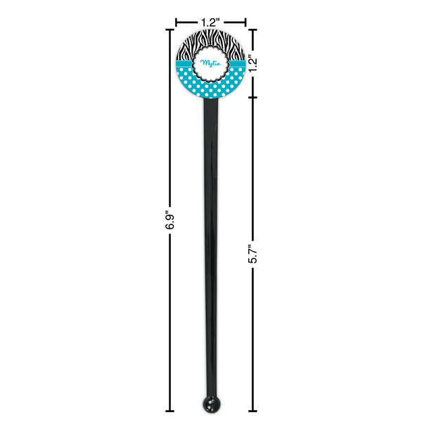 Dots & Zebra Black Plastic 7" Stir Stick - Round - Dimensions
