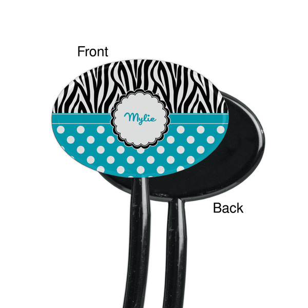 Dots & Zebra Black Plastic 7" Stir Stick - Single Sided - Oval - Front & Back
