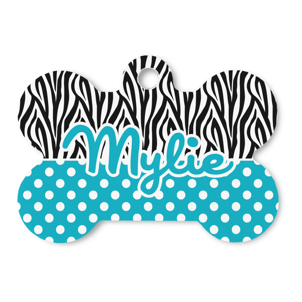 Custom Dots & Zebra Bone Shaped Dog ID Tag (Personalized)
