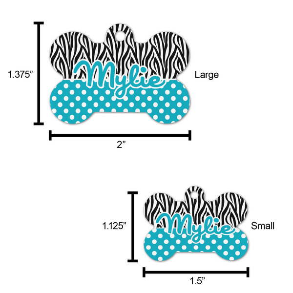 Dots & Zebra Bone Shaped Dog ID Tag - Large - Scale
