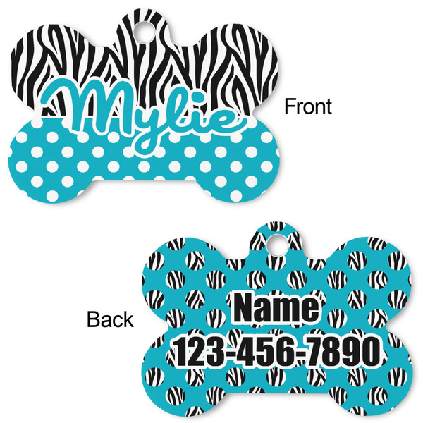 Dots & Zebra Bone Shaped Dog Tag - Front & Back
