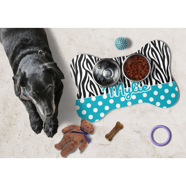 Dots & Zebra Bone Shaped Mat w/ Food & Water