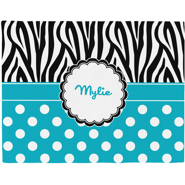Custom Dots & Zebra Woven Fabric Placemat - Twill w/ Name or Text