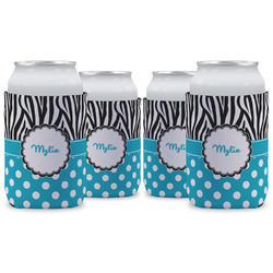 Dots & Zebra Can Cooler (12 oz) - Set of 4 w/ Name or Text