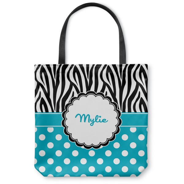Custom Dots & Zebra Canvas Tote Bag - Medium - 16"x16" (Personalized)