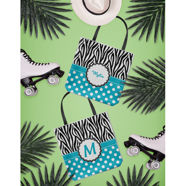 Dots & Zebra Canvas Tote Lifestyle Front and Back- 13x13