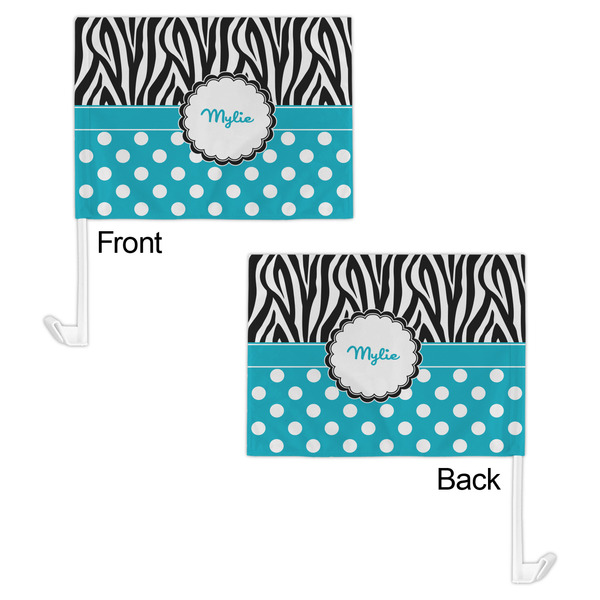 Dots & Zebra Car Flag - 11" x 8" - Front & Back View