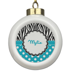 Dots & Zebra Ceramic Ball Ornament (Personalized)