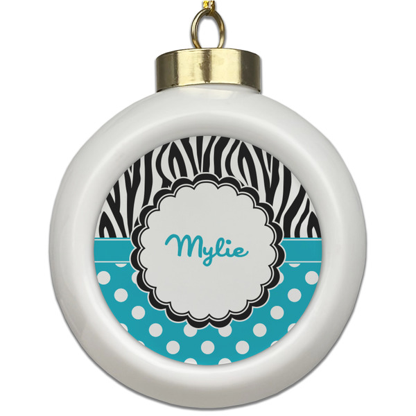 Custom Dots & Zebra Ceramic Ball Ornament (Personalized)