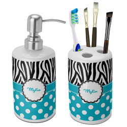 Dots & Zebra Ceramic Bathroom Accessories Set (Personalized)