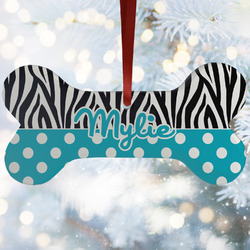 Dots & Zebra Ceramic Dog Ornament w/ Name or Text