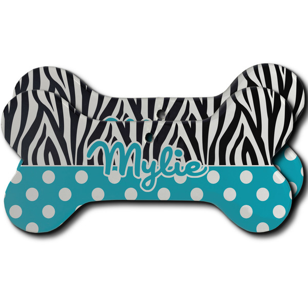 Custom Dots & Zebra Ceramic Dog Ornament - Front & Back w/ Name or Text