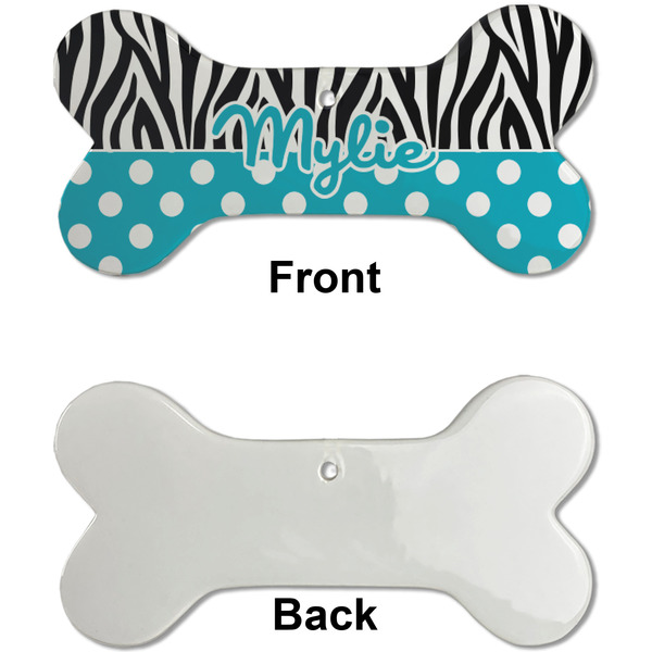 Dots & Zebra Ceramic Flat Ornament - Bone Front & Back Single Print (APPROVAL)