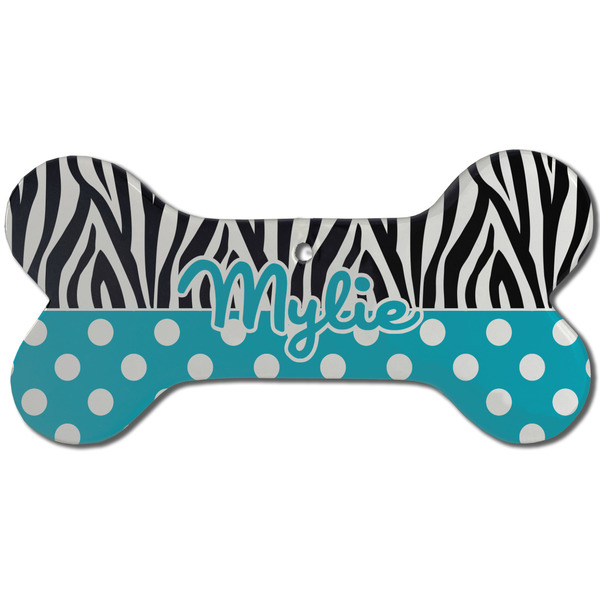 Dots & Zebra Ceramic Flat Ornament - Bone Front