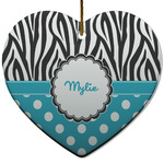 Dots & Zebra Heart Ceramic Ornament w/ Name or Text