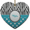 Dots & Zebra Ceramic Flat Ornament - Heart (Front)