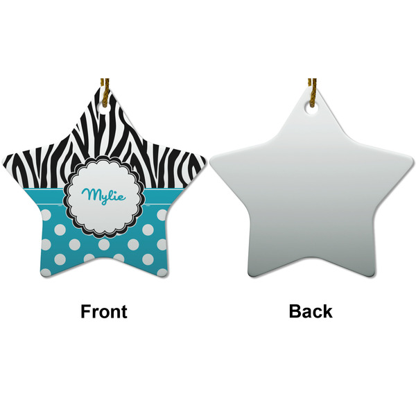 Dots & Zebra Ceramic Flat Ornament - Star Front & Back (APPROVAL)