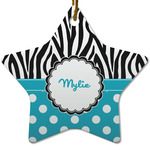 Dots & Zebra Star Ceramic Ornament w/ Name or Text
