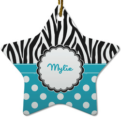 Dots & Zebra Star Ceramic Ornament w/ Name or Text