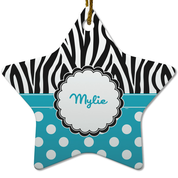 Dots & Zebra Ceramic Flat Ornament - Star (Front)