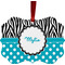 Dots & Zebra Metal Frame Ornament - Double Sided w/ Name or Text