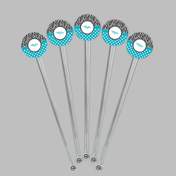 Dots & Zebra Clear Plastic 7" Stir Stick - Round - Fan View