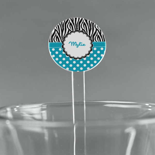 Custom Dots & Zebra 7" Round Plastic Stir Sticks - Clear (Personalized)
