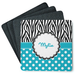 Dots & Zebra Square Rubber Backed Coasters - Set of 4 (Personalized)
