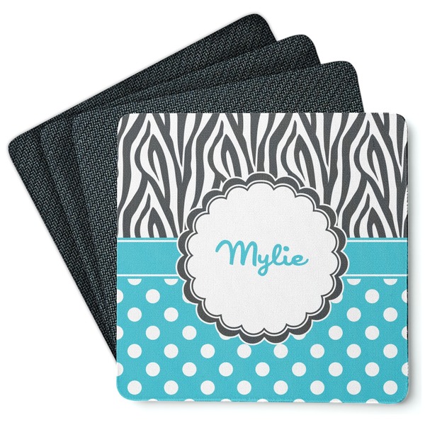 Custom Dots & Zebra Square Rubber Backed Coasters - Set of 4 (Personalized)