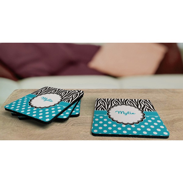 Dots & Zebra Coaster Rubber Back - On Coffee Table