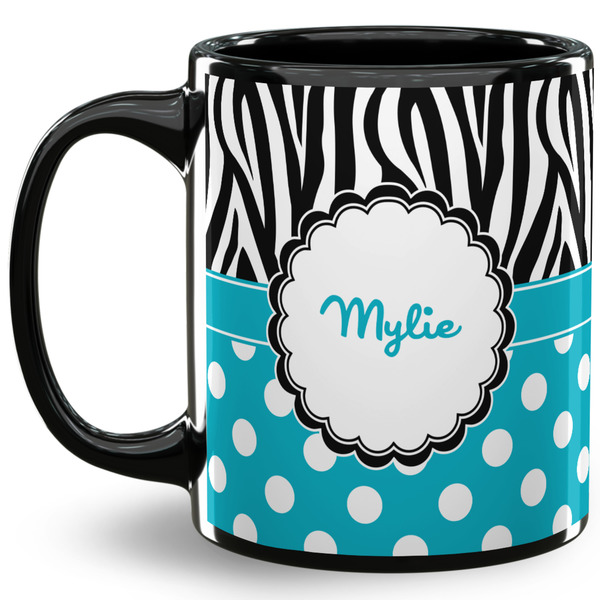 Custom Dots & Zebra 11 Oz Coffee Mug - Black (Personalized)