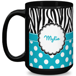 Dots & Zebra 15 Oz Coffee Mug - Black (Personalized)
