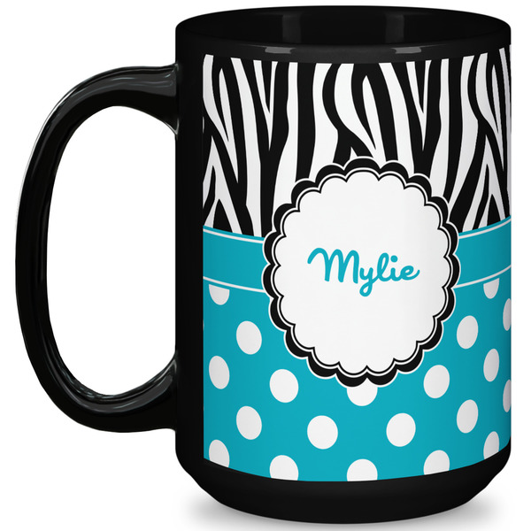 Custom Dots & Zebra 15 Oz Coffee Mug - Black (Personalized)