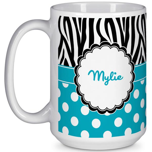 Custom Dots & Zebra 15 Oz Coffee Mug - White (Personalized)
