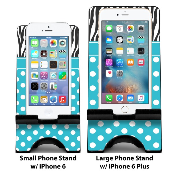 Dots & Zebra Compare Phone Stand Sizes - with iPhones