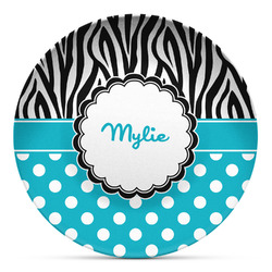 Dots & Zebra Microwave Safe Plastic Plate - Composite Polymer (Personalized)