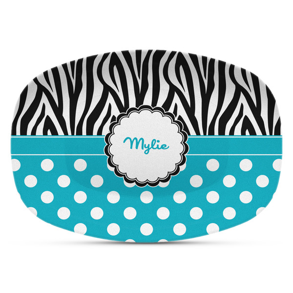 Custom Dots & Zebra Plastic Platter - Microwave & Oven Safe Composite Polymer (Personalized)
