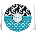 Dots & Zebra Glass Lunch / Dinner Plate 10" (Personalized)