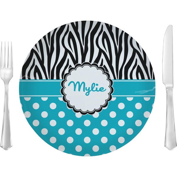 Custom Dots & Zebra 10" Glass Lunch / Dinner Plates - Single or Set (Personalized)