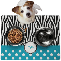 Dots & Zebra Dog Food Mat - Medium w/ Name or Text