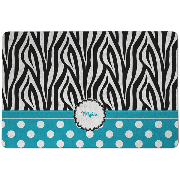Custom Dots & Zebra Dog Food Mat w/ Name or Text